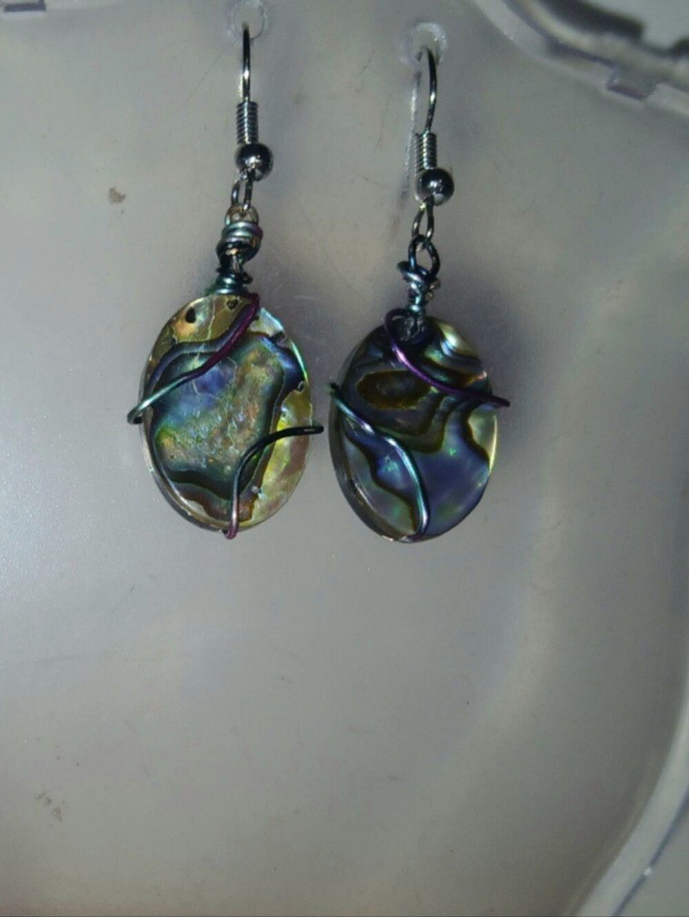 Hand Crafted Iridescent Abalone Oval Drop Earrings - Multi-Color